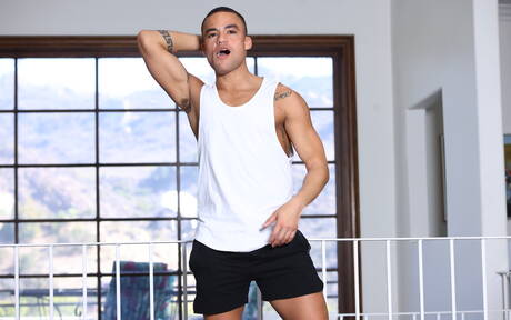 Sexy Amerikaner, der muskulöse Beaux Banks und der haarige Hengst Zario Travezz in einer Schwanzlutschszene