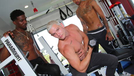 恥知らずな仲間ジェイ・ダイメル、ノックアウト、レオン・レッドが屋外で熱い異人種間3Pアナルファック