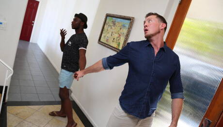 Two american guys superstud Parker Payne and hunk Pierce Paris fuck interracial ass after sucking cock