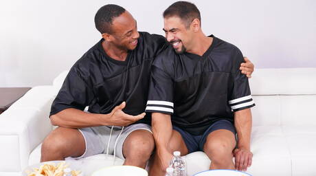 Nasty boys Dillon Diaz, Draven Navarro and Trent King in hot interracial groupsex