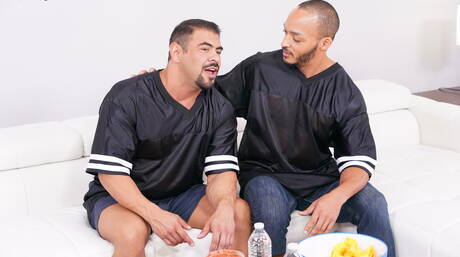 Nasty boys Dillon Diaz, Draven Navarro and Trent King in hot interracial groupsex