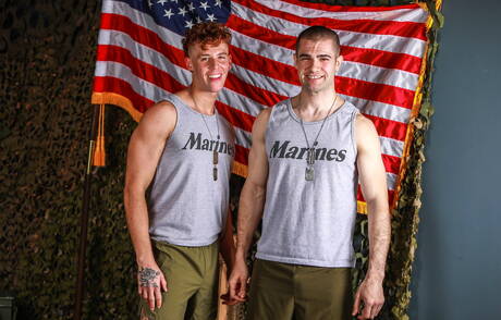 Sensual buddy Chris White and sexy buddy Kyler Drayke drilling an ass