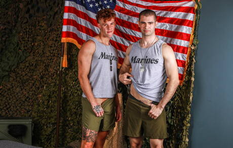 Sensual buddy Chris White and sexy buddy Kyler Drayke drilling an ass