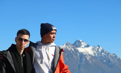 Young dude Troy Mason and latin young boy Cesar Rose fuck after dick sucking outside