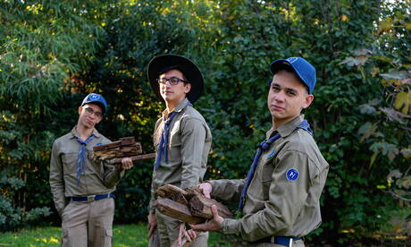 Giorgio Angelo with young boys in glasses and uniform kissing and sucking cocks outdoors