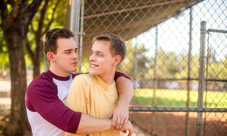 Two american boys hot twink Brett Daniels and beefcake Josh Brady fuck ass after blowjob outside