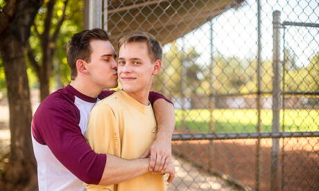 Two american boys hot twink Brett Daniels and beefcake Josh Brady fuck ass after blowjob outside