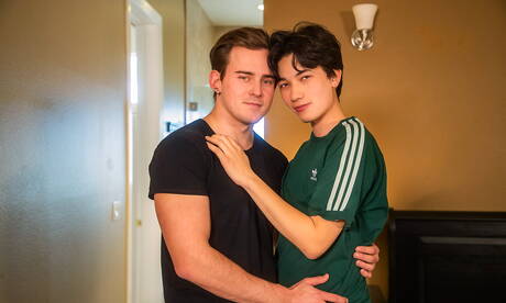 Nice american buddies young dude Reece Jackson and tough guy Josh Brady fuck ass after blowjob outdoor