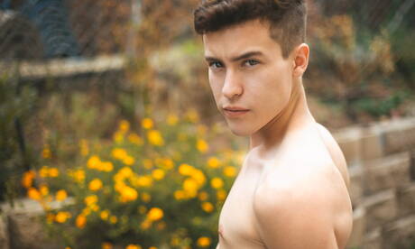 American young dude Nate Morgan undressing and showing hot butt outside