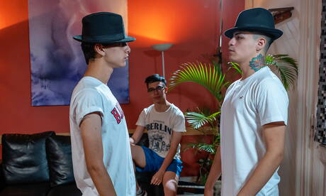 Helix Studios: Horny boys Lance Mayer, Audrey Jones and Antu Burghos in threesome fuck action