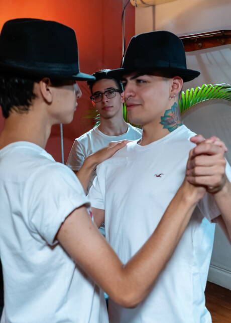 Horny boys Lance Mayer, Audrey Jones and Antu Burghos in threesome fuck action