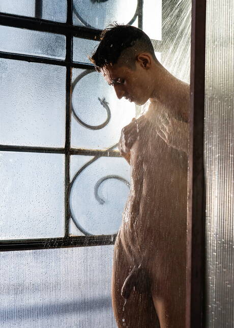 Sexy boys Sonny Davon, Sly Conan and Fabrice Rossi in hot threesome ass fuck action in hot shower