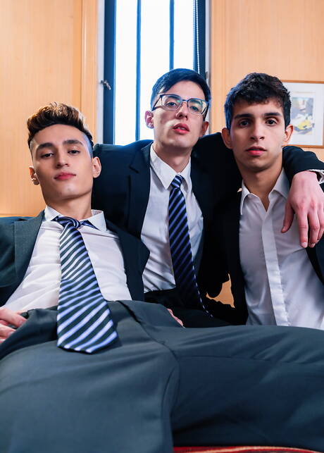 Sexy boys Sonny Davon, Sly Conan and Fabrice Rossi in hot threesome ass fuck action in hot shower