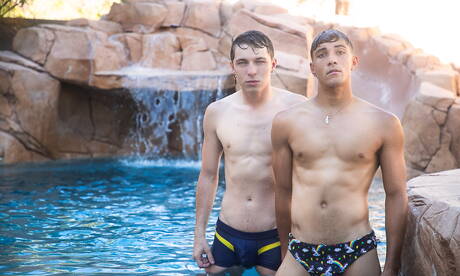 American pornstars young boy Alex Riley and young dude Jacob Hansen love each other in the pool
