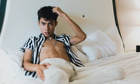 Latin young dude Luca Ambrose posing naked and showing hot ass