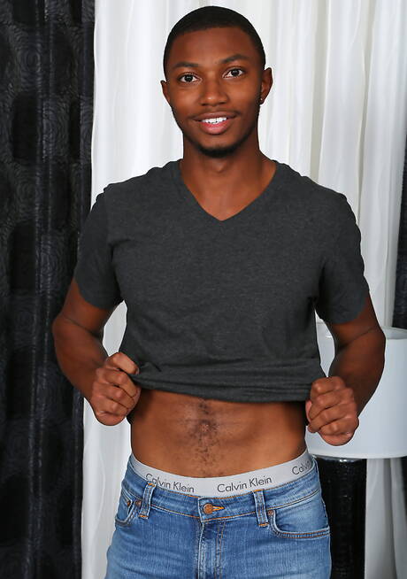 黒檀の屈強なブル・テリーが裸でポーズをとり、お尻を見せる