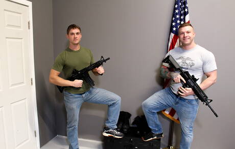 Sexy americans, strong bull Mike Johnson and hunk Brandon Anderson have anal sex outdoor