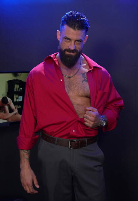 Nice american buddies tough guy Jake Waters and hot bear Alpha Wolfe in blowjob scene