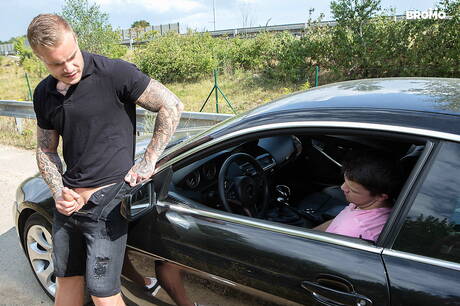 Czech muscular Ryan Cage and  Eric Spector in hot anal sex with fisting outside