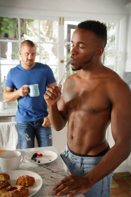 Il duro americano Darin Silvers e Phoenix Fellington fanno un bel sesso anale interrazziale in cucina