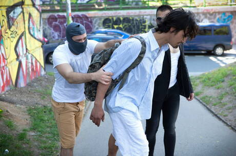 Horny guys Martin Dajnar, Peter Uman and Ray in hot groupsex outside