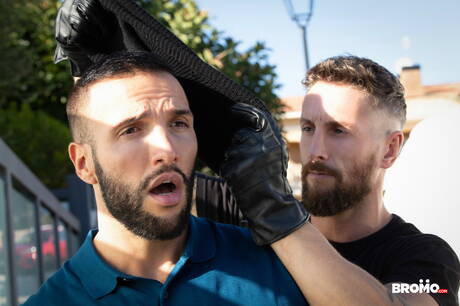 Bromo: English strong bull Nick North and spanish bear Donato Reyes fuck after blowjob outside