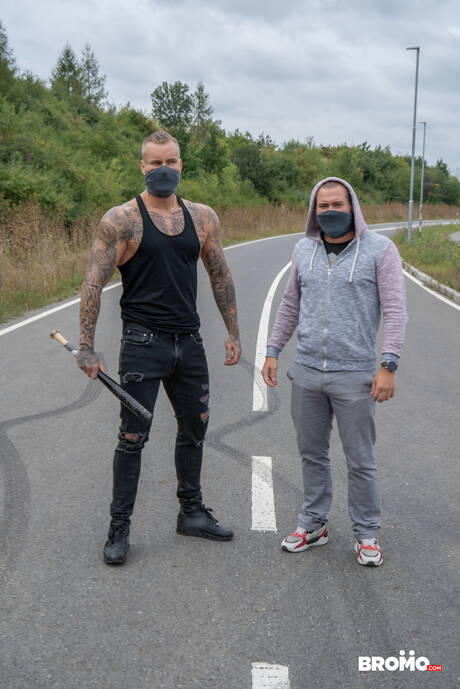 Czech hunky guy Ryan Cage and american superstud Martin Dajnar in hot homosexual action outside