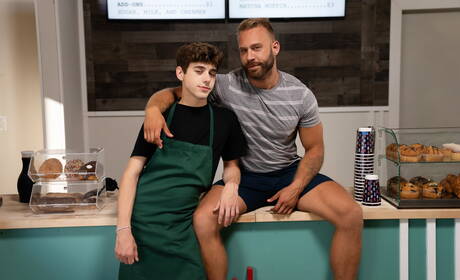 Nice american guys young boy Joey Mills and husky guy Brogan Reed make a love in kitchen