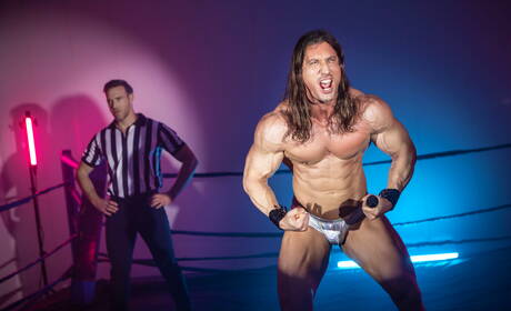 Alex Mecum, Skyy Knox, Malik Delgaty, Clark Delgaty und Darenger im Wrestling-Porno