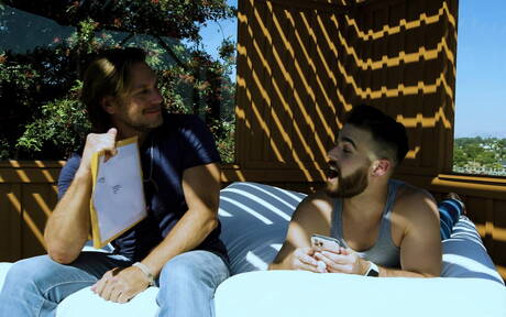 German beefy Hans Berlin and american husky guy Declan Blake make a love outdoor