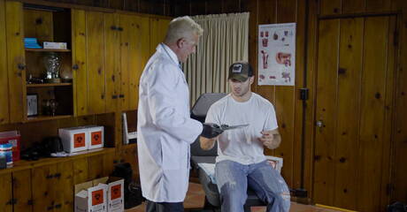 British hunky guy Michael Boston and american stud Matthew Figata have anal sex outside