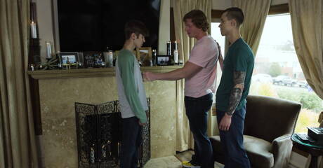 Sexy buddies Trevor Harris, Jayden Marcos and Evan Knoxx in hot groupsex