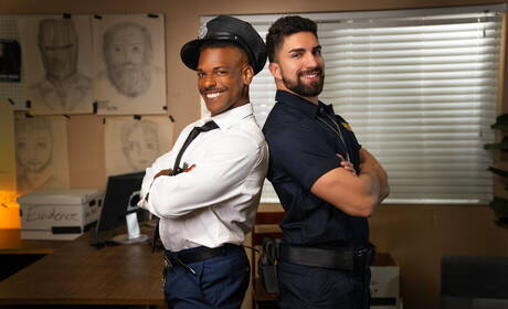 Hot american dudes muscular Adrian Hart and strong bull Nick La in hot interracial anal sex