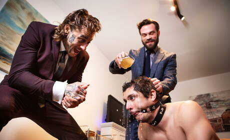 Hot guys Bo Sinn, Rocky Vallarta and James Fox have 3some anal sex