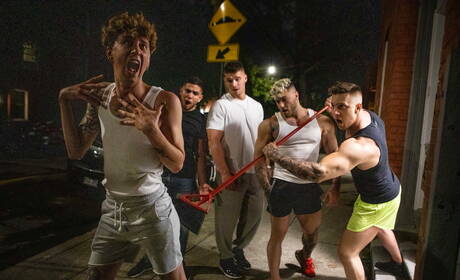 Men: William Seed, Ace Quinn and Malik Delgaty sucking and fucking each other outside