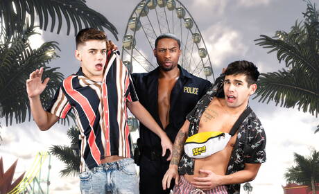 Sexy guys Ty Mitchell, Joey Mills and Deangelo Jackson have threesome interracial anal sex