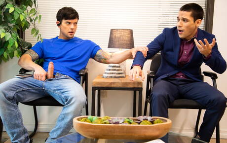 Next Door Studios: Two american dudes stud Dakota Payne and hairy stud Andrew Miller fuck after dick sucking