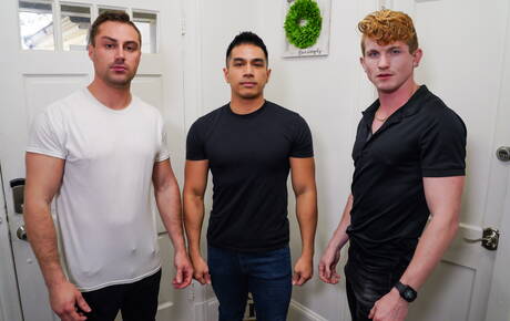 Sexy buddies Damien White, Max Lorde and Kye Storm have a good threesome sex