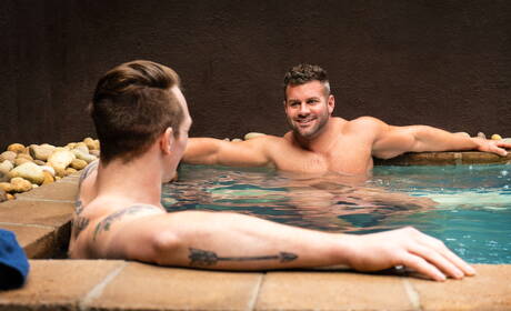American strongman Jackson Cooper and strongman Mason Max in hot homosexual scene in the pool