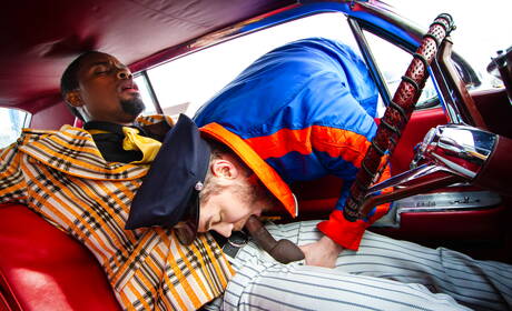 River, Ricky, Matthew, DeAngelo in hot interracial groupsex outdoor