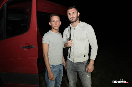 Czech beefy Daren D and beautiful boy Tomas Mracek sucking and fucking each other outdoor