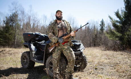 Canadian hot bear Markus Kage and french otter Olivier Robert fuck ass after sucking dick outside