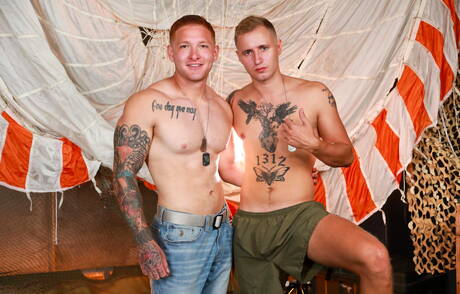 Active Duty: Beefy Dereck Defendi and beefcake Jeremiah Cruze drilling an ass