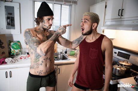 Beefy Bo Sinn and beefy Alex Montenegro have a good sex in the kitchen