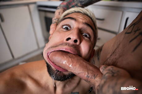 De gespierde Bo Sinn en de gespierde Alex Montenegro hebben goede seks in de keuken