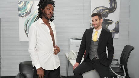 American hairy stud Mitch Matthews and muscular Q Jaxx in hot interracial anal sex