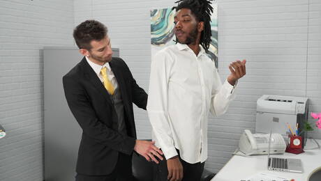 American hairy stud Mitch Matthews and muscular Q Jaxx in hot interracial anal sex