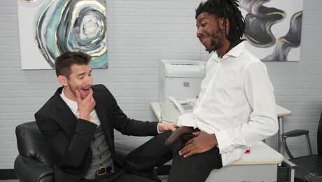 American hairy stud Mitch Matthews and muscular Q Jaxx in hot interracial anal sex