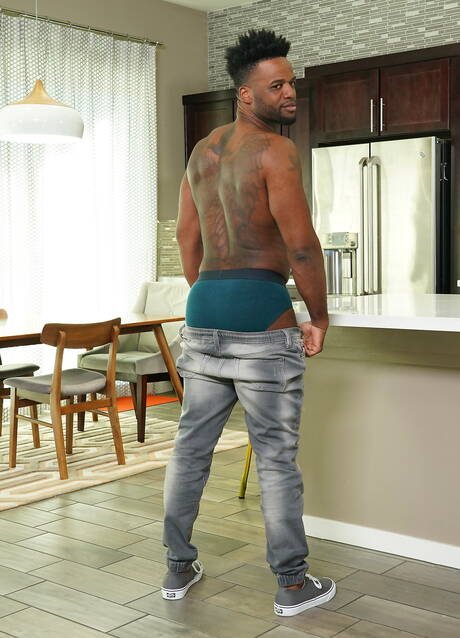 Sexy boys Joel Someone, Deepdicc and Eli Martinez in threesome interracial fuck scene in kitchen