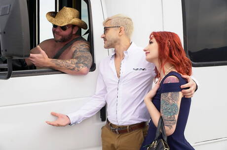 Why Not Bi: Hot trio Violet Monroe, Colby Jansen and Sherman Maus in threesome bi-fuck action outside